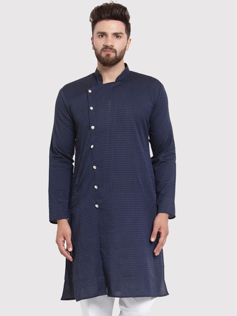 

Jompers Men Navy Blue Woven Design Straight Kurta