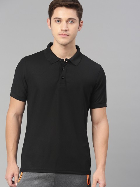 

American Crew Men Black Solid Polo Collar T-shirt