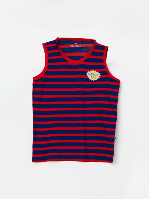 

Fame Forever by Lifestyle Boys Red & Blue Striped Round Neck T-shirt
