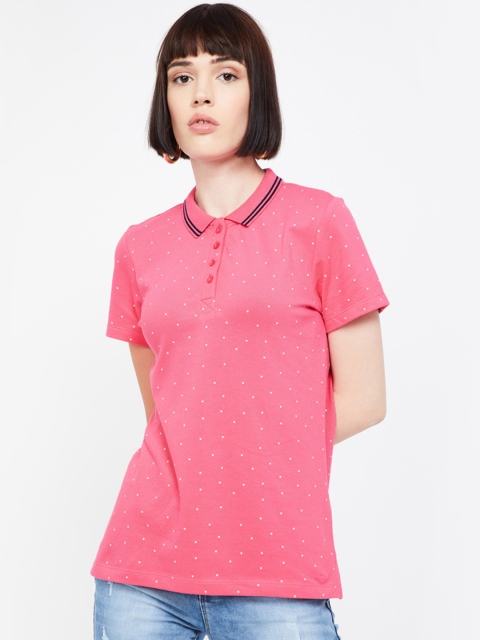 

Bossini Women Pink Printed Polo Collar T-shirt