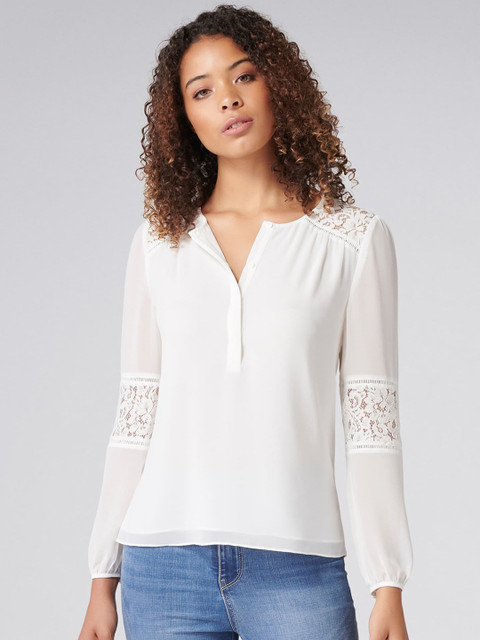 

Forever New Women White Self Design Shirt Style Top