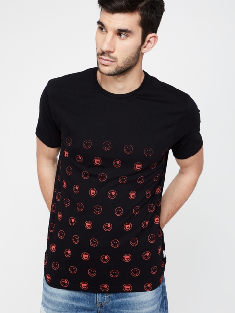 Smiley World Men Black Printed Round Neck T-shirt