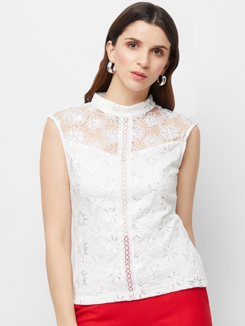 

bebe Women White Self Design Top
