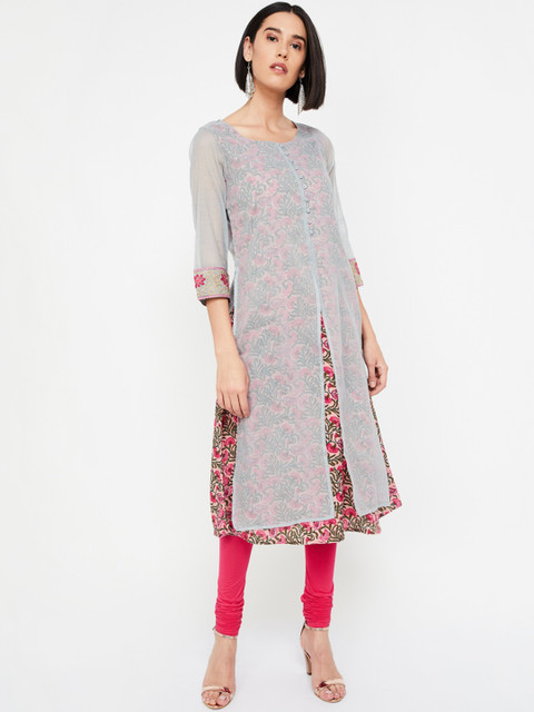 

Melange by Lifestyle Women Grey Solid A-Line Kurta