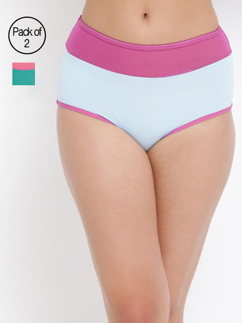 

Clovia Women Blue & Green Solid Pack Of 2 Solid High Waist Hipster Panty COMPNC675XL