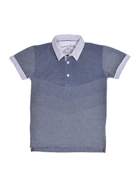 

Lil Tomatoes Boys Navy Blue Self Design Polo Collar T-shirt