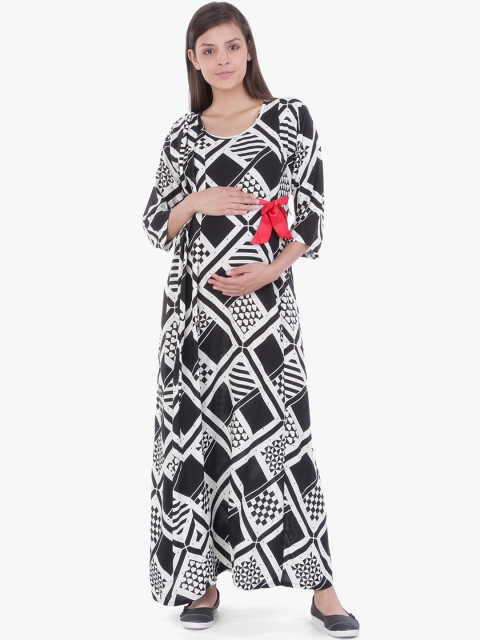 

MomToBe Women Black & White Maternity Maxi Dress