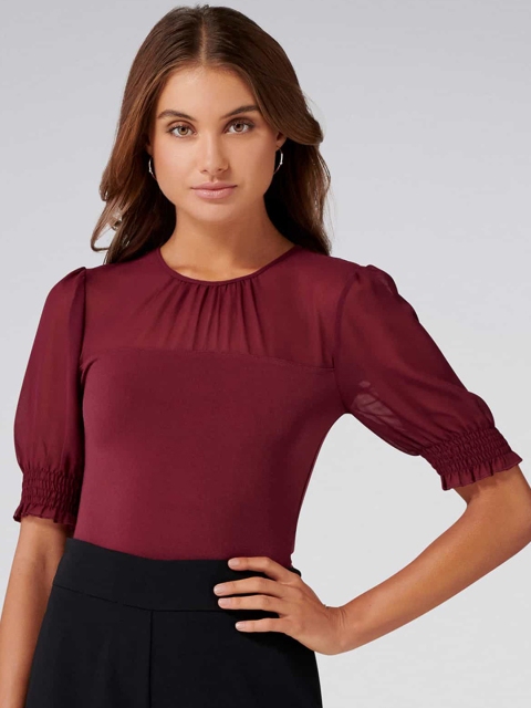 

Forever New Women Maroon Solid Fitted Top