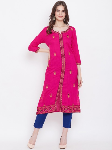 

rangeelo rajasthan Women Pink Embroidered Straight Kurta