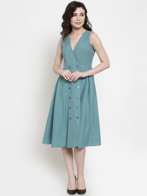 

WESTCLO Women Turquoise Blue Solid Wrap Dress