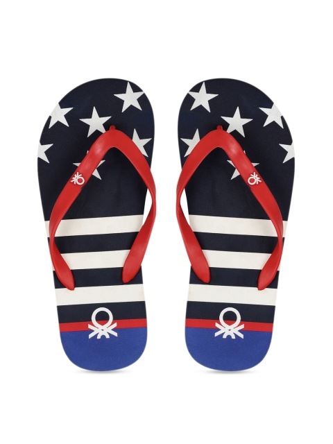 

United Colors of Benetton Men Navy Blue & White Printed Thong Flip-Flops