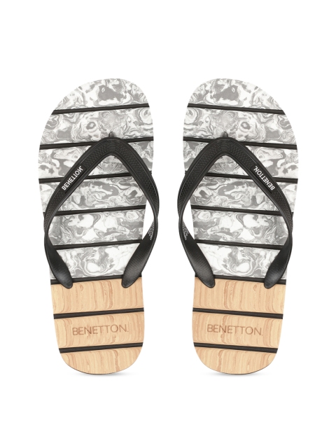 

United Colors of Benetton Men Grey & Brown Striped Thong Flip-Flops