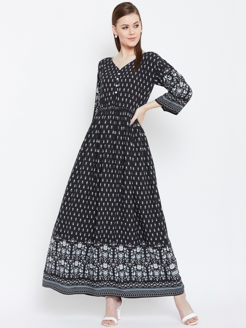 

Berrylush Women Black & Blue Maxi Dress