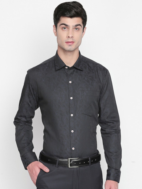 

ZIDO Men Black Slim Fit Self Design Formal Shirt