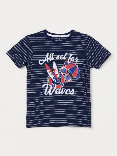 

Fame Forever by Lifestyle Boys Navy Blue Striped Round Neck T-shirt