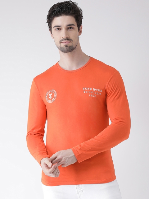 

Club York Men Orange Printed Round Neck T-shirt