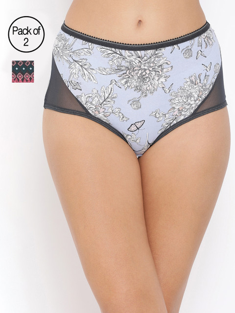

Clovia Women Printed Pack Of 2 Black & Blue High Waist Hipster Panty COMPNC686XL