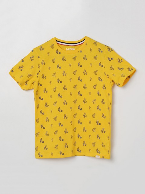 

Bossini Boys Yellow Printed Round Neck T-shirt
