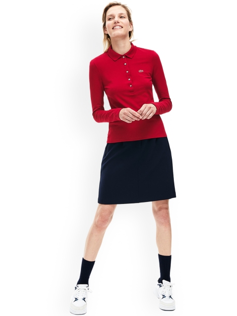 

Lacoste Women Red Solid Polo Collar T-shirt