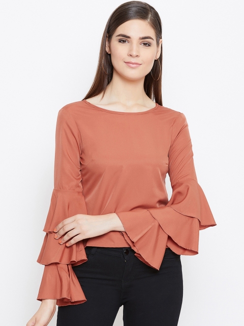 

CHROME & CORAL Women Coral Brown Solid Top