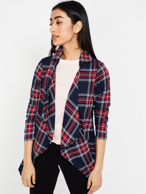 

Fame Forever by Lifestyle Women Navy Blue & Red Checked Shrug