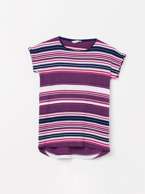 

Bossini Girls Pink & White Striped High-Low Top