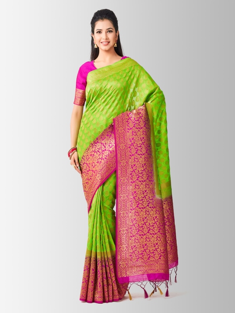 

MIMOSA Lime Green & Pink Art Silk Woven Design Kanjeevaram Saree