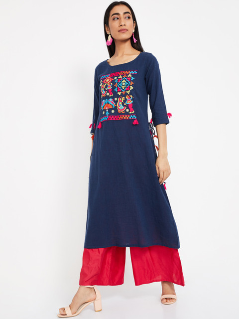 

Colour Me by Melange Women Navy Blue Solid Straight Kurta