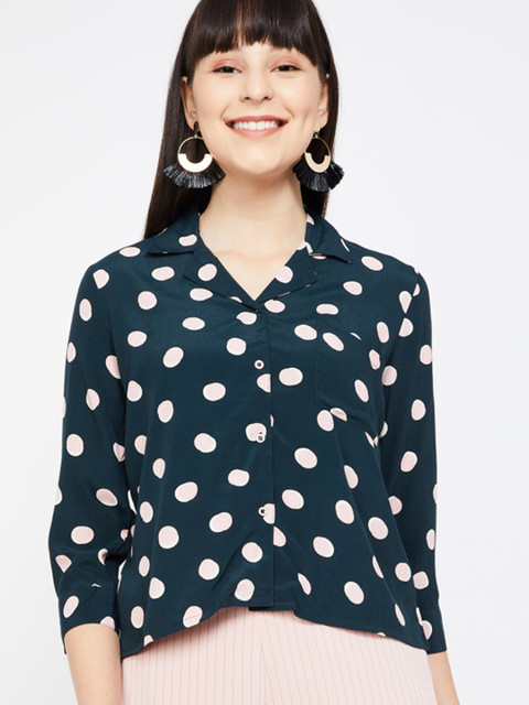 

Bossini Women Teal Green & Peach-Coloured Polka Dot Print Shirt Style Top