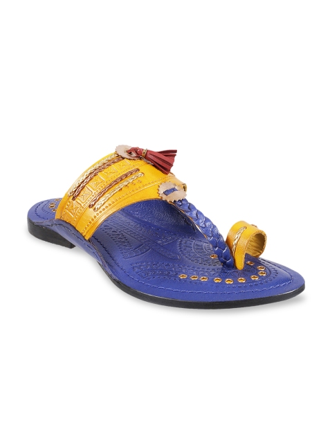 

Metro Men Yellow & Blue Leather Comfort Sandals
