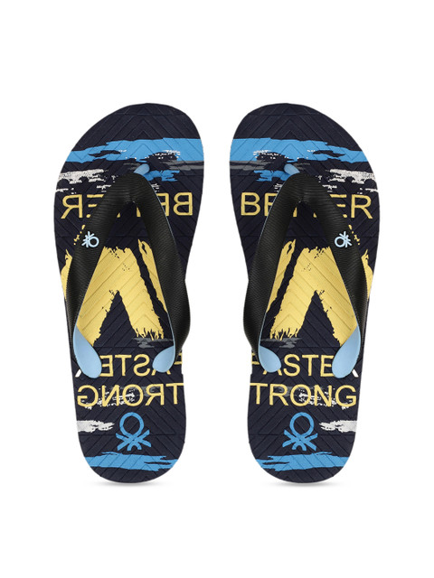 

United Colors of Benetton Men Navy Blue & Yellow Printed Thong Flip-Flops
