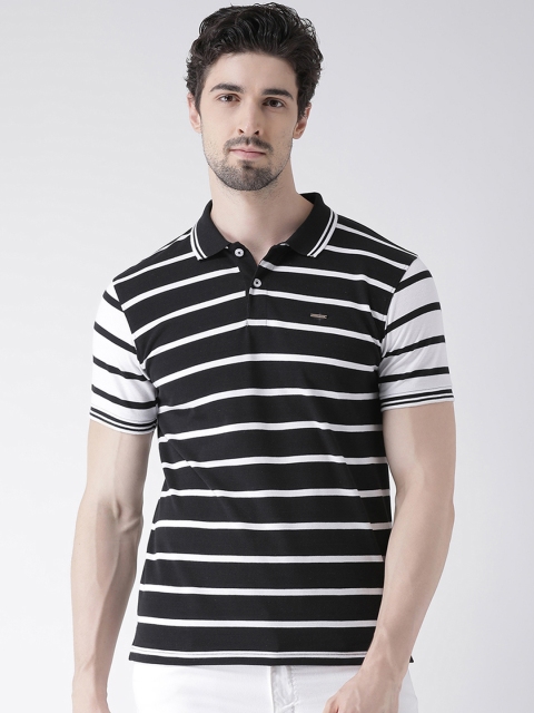 

Club York Men Black Striped Polo Collar T-shirt