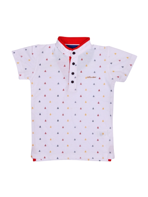 

Lil Tomatoes Boys White Printed Mandarin Collar T-shirt