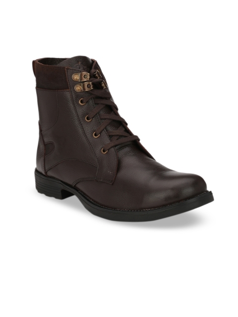 

Guava Men Brown Solid Leather Mid-Top Flat Leather Boots