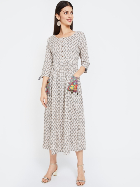 

Colour Me by Melange Women Beige & Grey Fit and Flare Dress