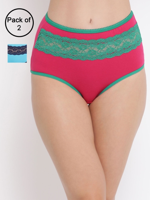 

Clovia Women Pack Of 2 Self Design Hipster Briefs COMPNC674XL, Blue
