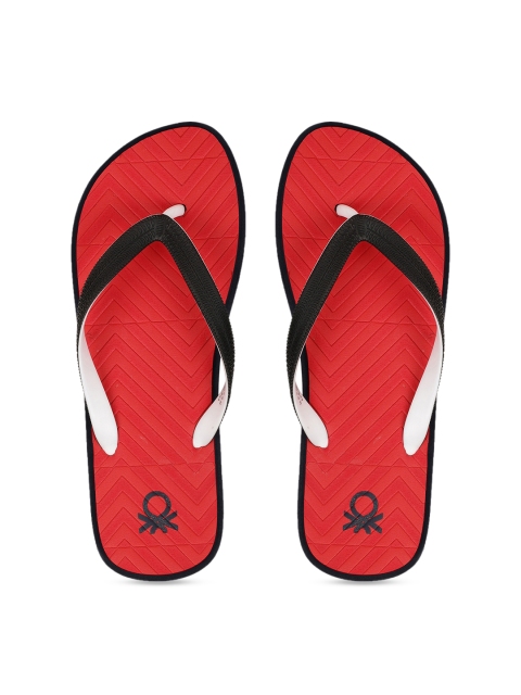 United Colors of Benetton Men Red & Black Self Design Thong Flip-Flops