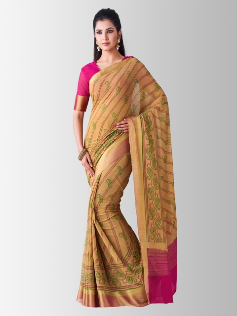 

MIMOSA Brown & Pink Poly Chiffon Printed Banarasi Saree