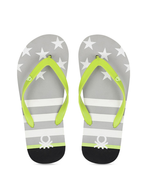 

United Colors of Benetton Men Grey & White Printed Thong Flip-Flops