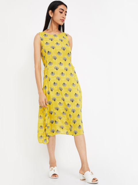 

Colour Me by Melange Women Yellow Printed A-Line Dress