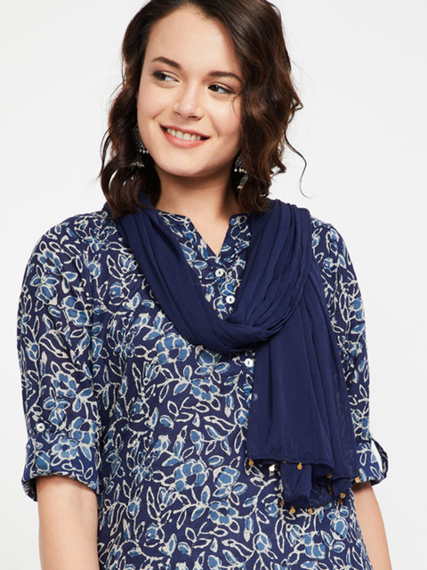 

Melange by Lifestyle Navy Blue Self Striped Dupatta