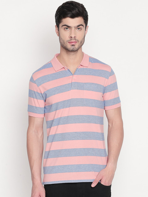 

BYFORD by Pantaloons Men Pink Striped Polo Collar T-shirt