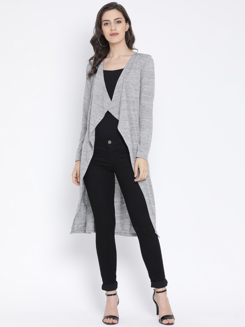 

PURYS Women Grey Solid Open Front Shrug