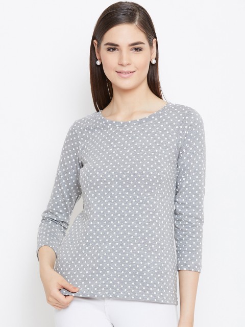 

CHROME & CORAL Women Grey Polka Dot Printed Top