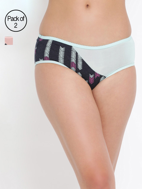 

Clovia Women Pack Of 2 Printed Hipster Briefs COMPNC693, Multi