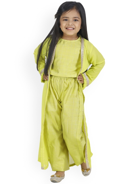 

LilPicks Girls Green Checked Top with Palazzos and Shrug