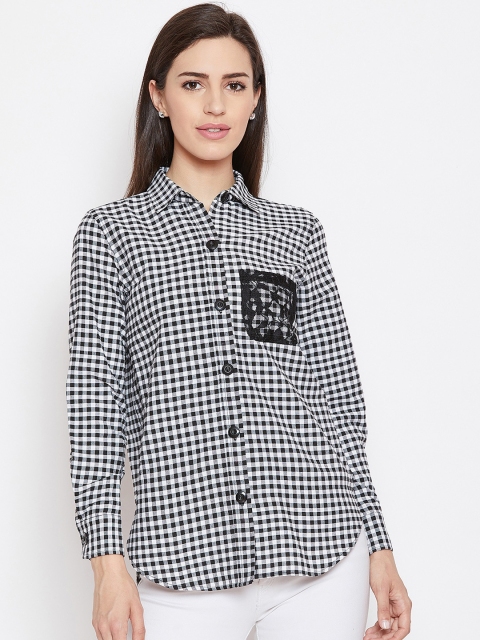 

FABNEST Women Black & White Regular Fit Checked Formal Shirt