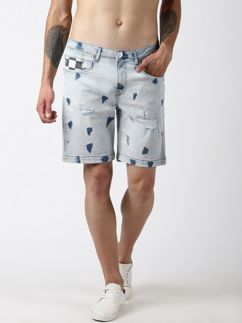 

Blue Saint Men Blue Washed Slim Fit Denim Shorts
