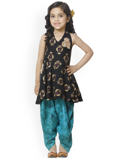 

LilPicks Girls Black & Blue Printed Tunic with Dhoti Pants