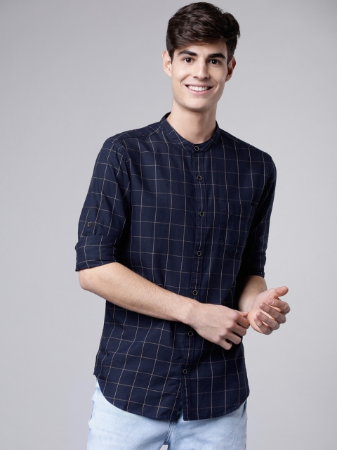 

LOCOMOTIVE Men Navy Blue Slim Fit Checked Casual Shirt